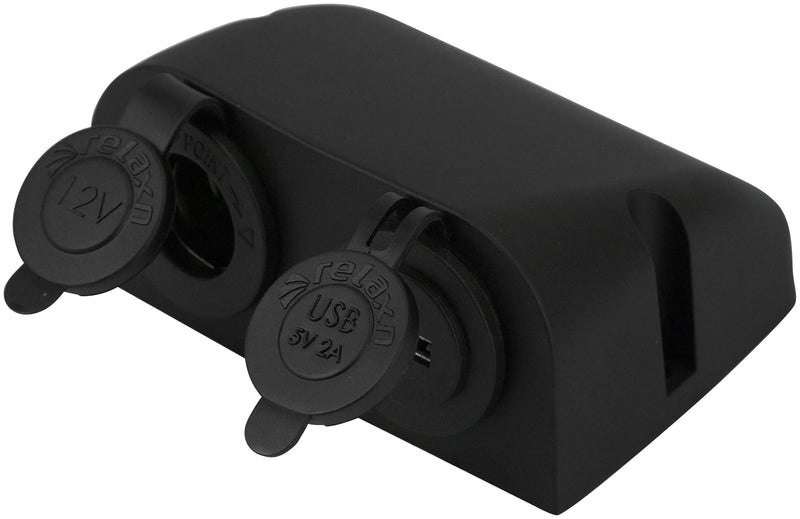 Surface Mount Combo Charger 12V Cig Power Outlet and USB Charger - Black (53042)