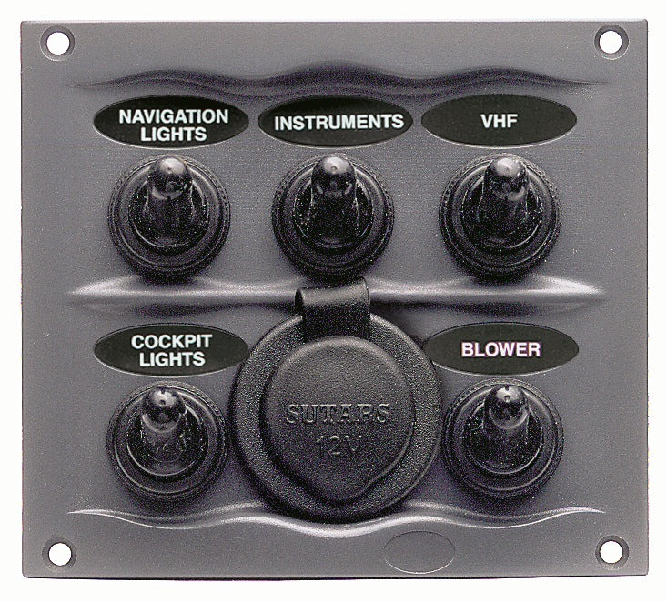 Marinco® BEP Splash Proof Switch Fuse Panels - 5 Gang plus Power Socket Grey (Part No.: 113253)