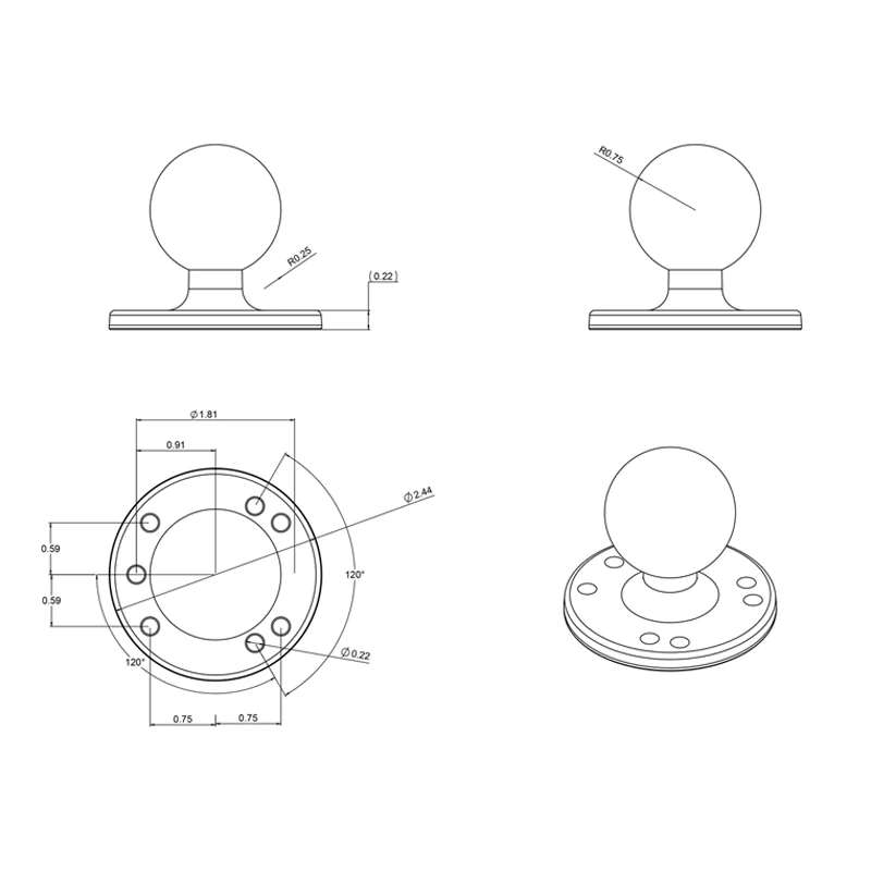RAM Mounts Round Plate with Ball - C Size 1.5''