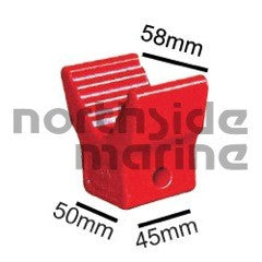 2” Poly V Block Red. Bore Size: 12mm. Base Size: 50mm x 45mm.