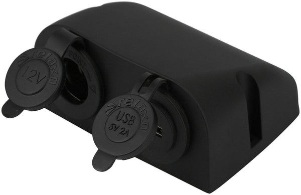 Surface Mount Combo Charger 12V Cig Power Outlet and USB Charger - Black (53042)