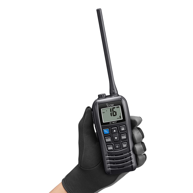 ICOM IC-M37 VHF Marine Radio - 6 Watt VHF with Float'n Flash and 12 Hours of Operation