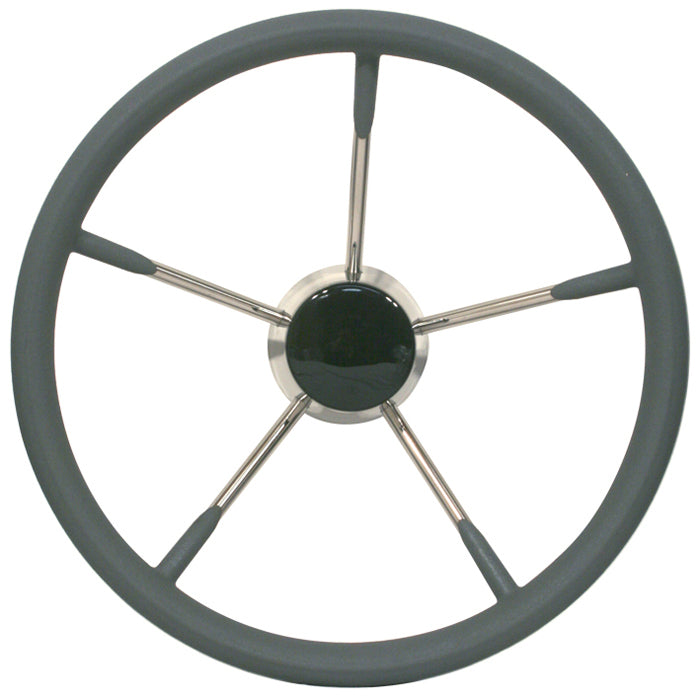 Stainless Steel 350mm Steering Wheel with Black Soft Grip