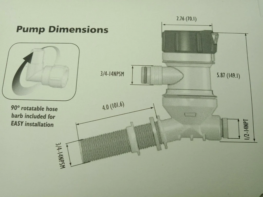 Rule 430C - 12V 800GPH Tournament Series Livewell Baitwell Pump - Angled Inlet