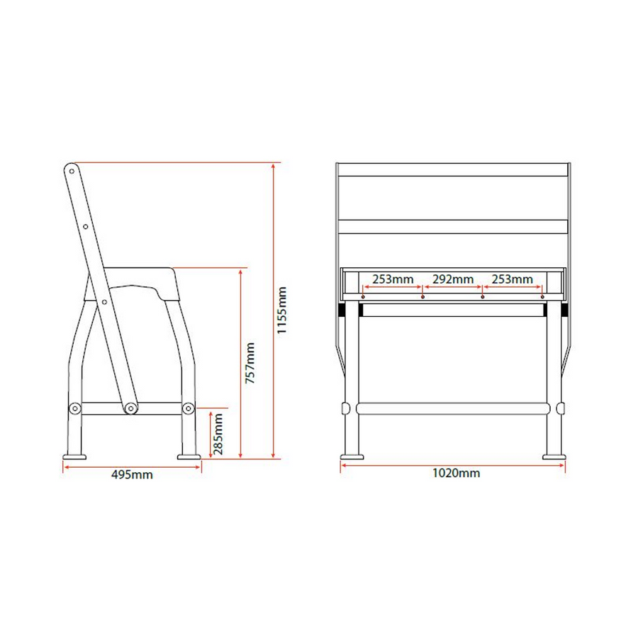 Relaxn Seat Centre Console Flip-Back - Black Frame + White and Grey Cushion