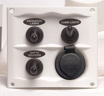 Marinco® BEP Splash Proof Switch Fuse Panels - 3 Gang plus Power Socket White (Part No.: 113244)