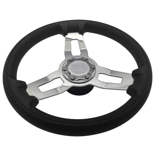 Relaxn 350mm Steering Wheel with PU Grip & Polished G316 Stainless Steel Spokes