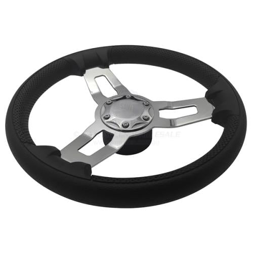 Relaxn 350mm Steering Wheel with PU Grip & Polished G316 Stainless Steel Spokes