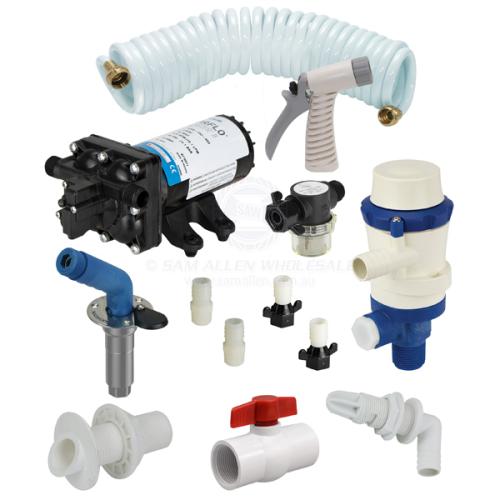 SHURflo Deck Wash / Livewell Dual Port Kits - with coiled hose & nylon pickup