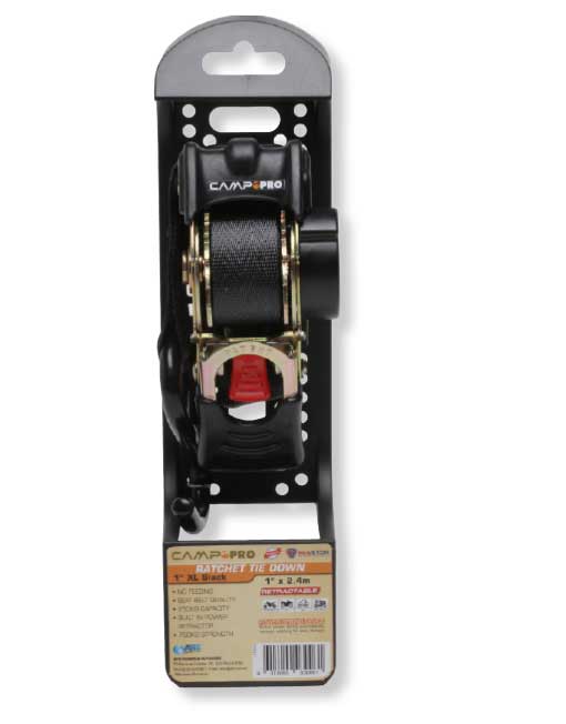 Camp Pro 1" 2.4m Retractable Ratchet Tie Down