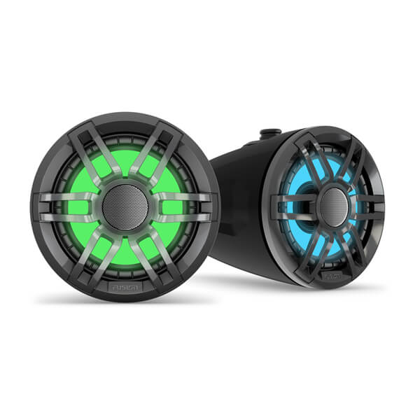 Fusion® XS Series 6.5" 200-Watt Sports Black Marine Wake Tower Speaker with RGB LED Lighting