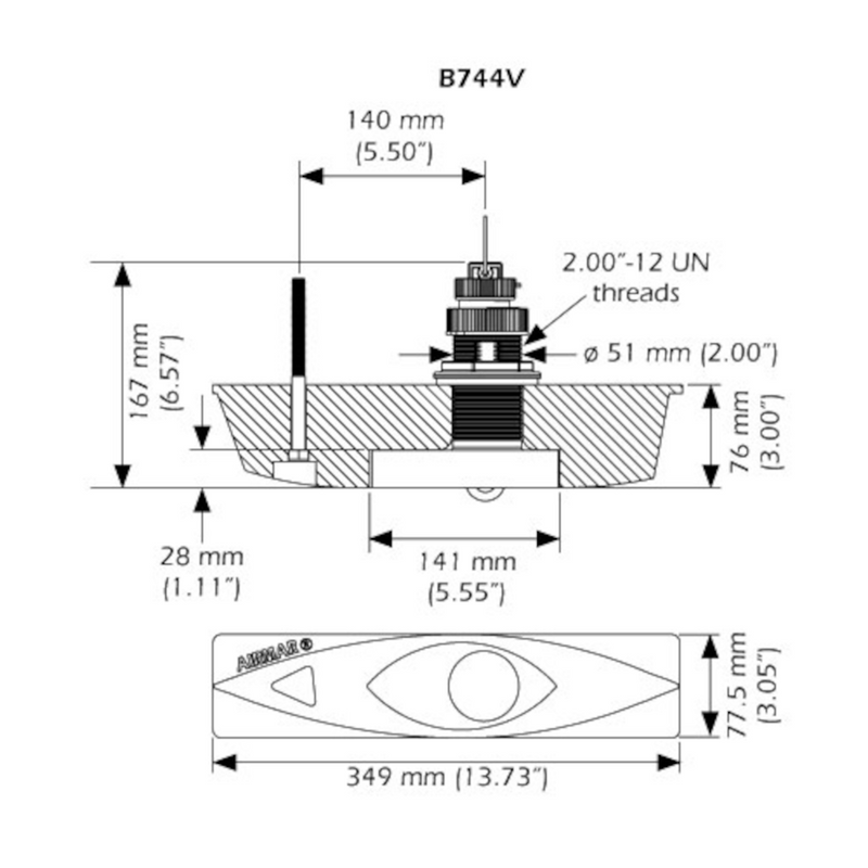 XSONIC AIRMAR B744V TRIDUCER® Multisensor/CW Thru-hull Transducer
