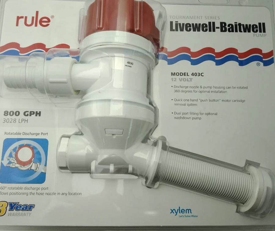 Rule 430C - 12V 800GPH Tournament Series Livewell Baitwell Pump - Angled Inlet