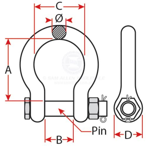 SAW Bow Shackle - Galvanised Grade S with Safety Pin