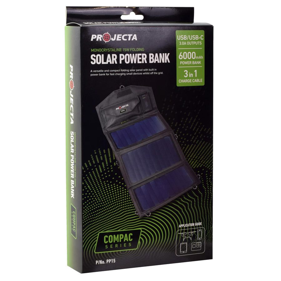 PROJECTA 15W Personal Folding Solar Panel with Power Bank