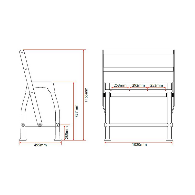 Relaxn Seat Centre Console Flip-Back - Silver Frame + White and Grey Cushion