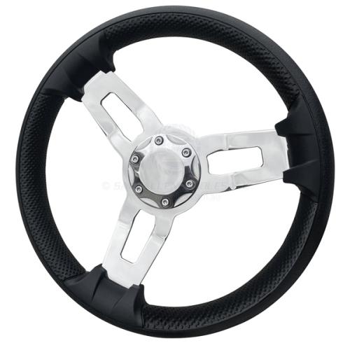 Relaxn 350mm Steering Wheel with PU Grip & Polished G316 Stainless Steel Spokes