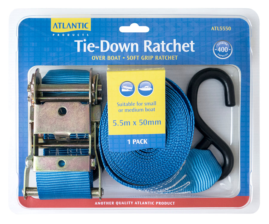 ATLANTIC Overboat Ratchet Tie Down 50mm x 5.5m - Zinc-plated / Stainless Steel
