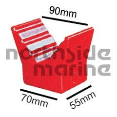 3” Poly V Block Red. Bore Size: 14mm. Base Size: 70mm x 55mm.