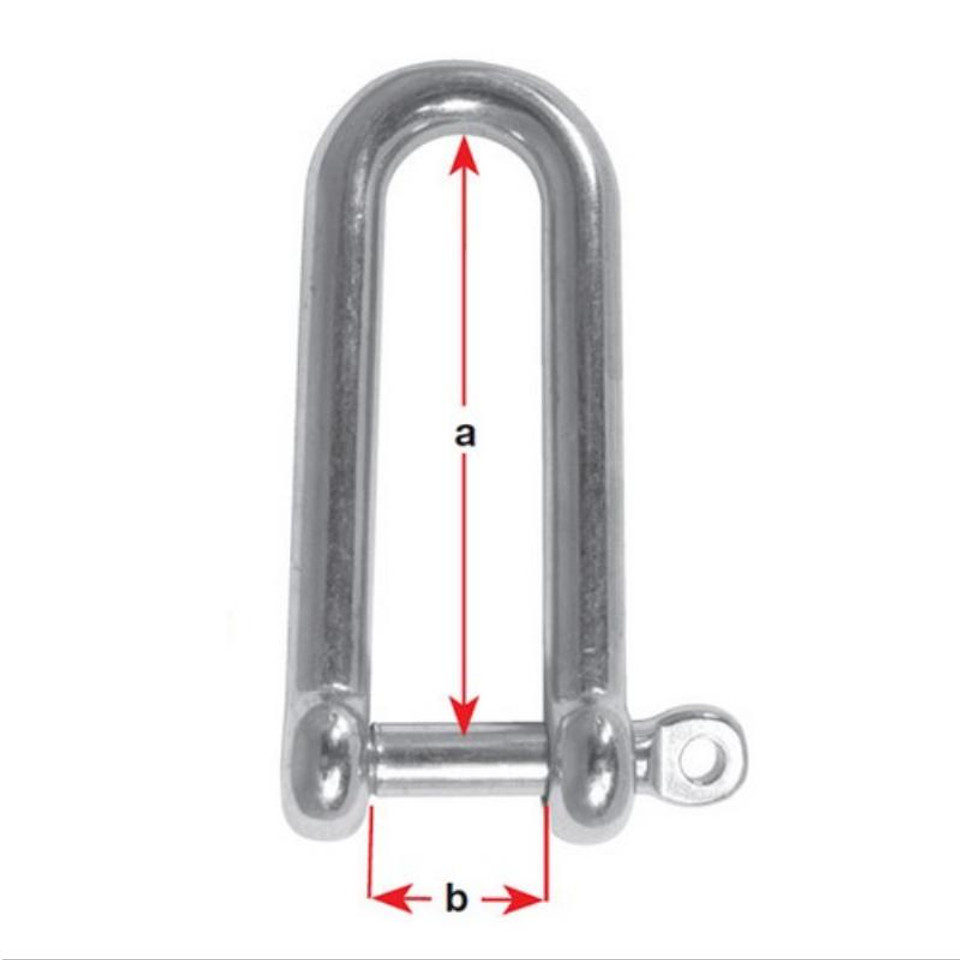 BLA Long D Shackle - 316 Grade Stainless Steel Captive Pin