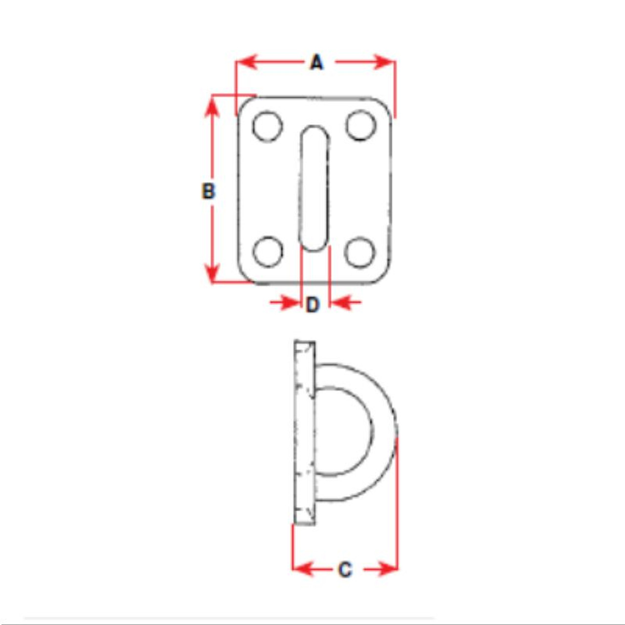 BLA Pad Eyes - Rectangular 304 Grade Stainless Steel