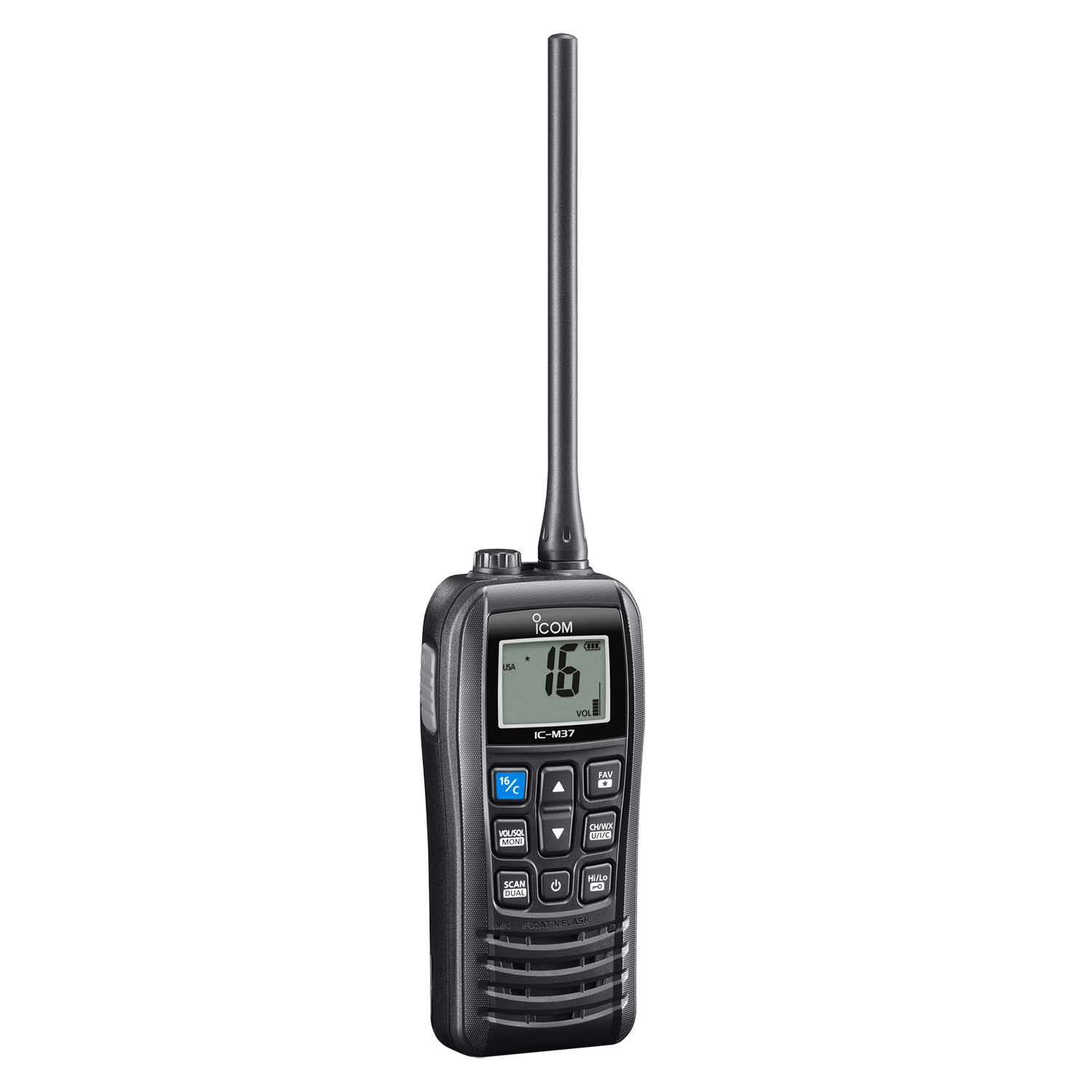 ICOM IC-M37 VHF Marine Radio - 6 Watt VHF with Float'n Flash and 12 Hours of Operation