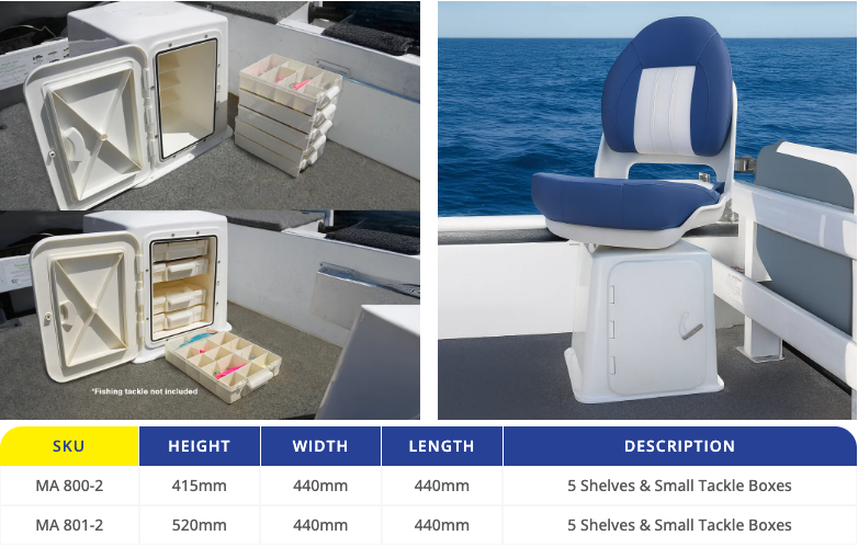 Boat Seat Boxes with 5 Shelves & Tackle Boxes